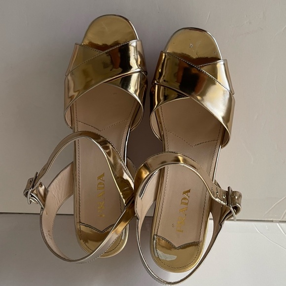 Prada Gold Metallic Cork Wedge Sandals - Picture 10 of 10